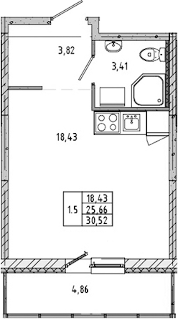 Квартира студия 25.5 м², 5/17 эт., ЖК «Новые горизонты 2»